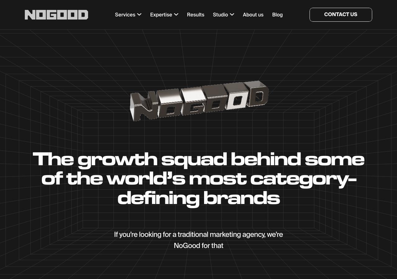 NoGood homepage headline: the growth squad behind some of the world's most category-defining brands