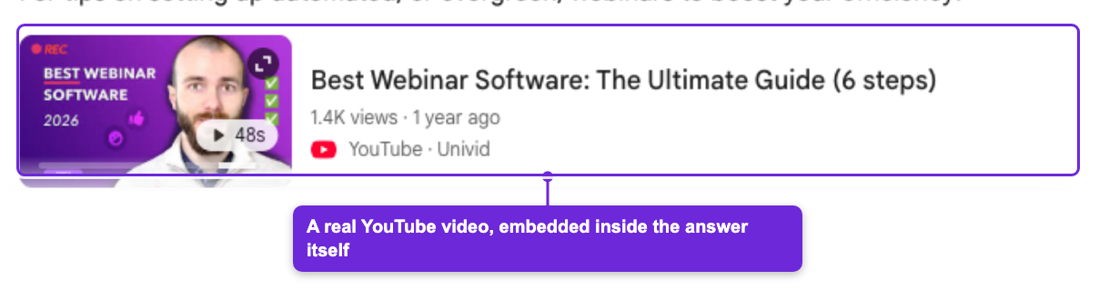 A YouTube video embedded inside the body of a Google AI Overview